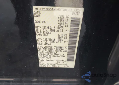 2017 Nissan Murano Sv from USA, damaged, VIN 5N1AZ2MH2HN153561